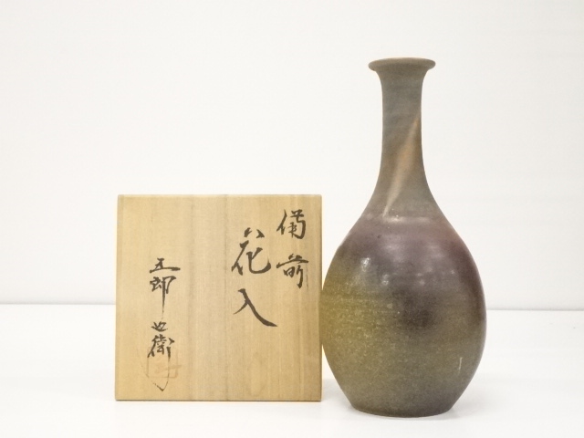 備前焼　花瓶 備前焼 (ビゼンヤキ) プラチナ彩色絵花文花瓶 宮崎祐輔作/【谷鳳